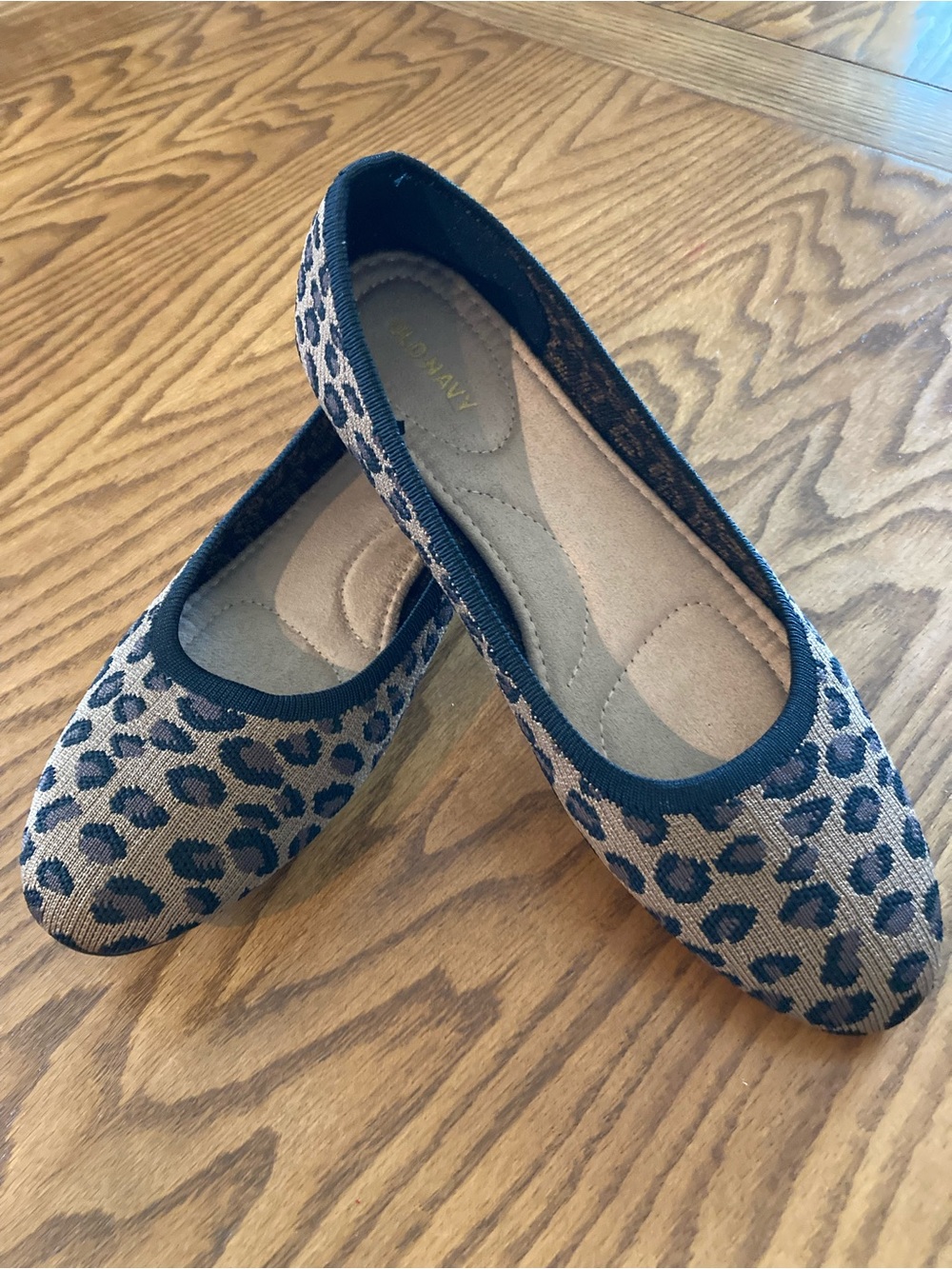 Old Navy Leopard Print Knit Ballet Flats, Animal Print Round Toe Slip On, Sz 9